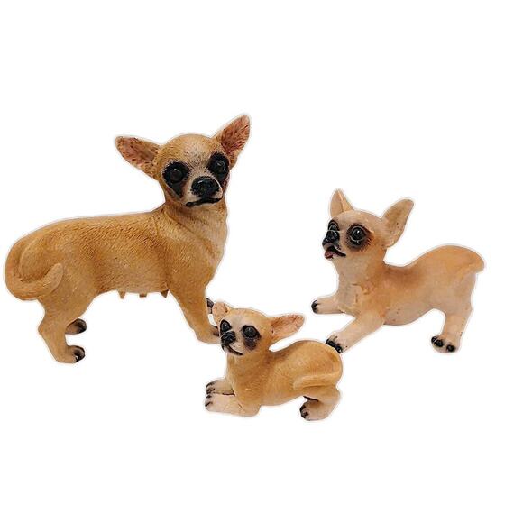 3 Chihuahua Dogs 4" Mom Puppies Puppy Figurine Decor Resin Realistic Breeder Dog - Picture 1 of 12